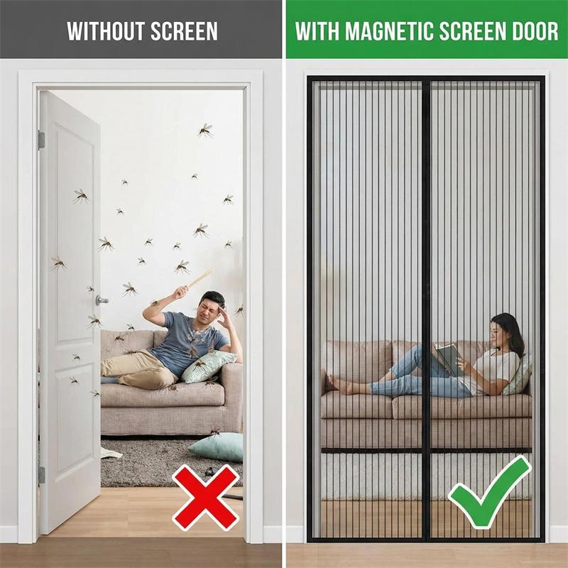 Magnetic Soft Mesh Door Curtain - No Magnetic Strip Threading, Summer Mosquito Proof, Dense Embroidered Screen