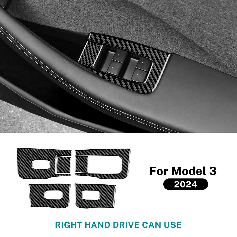 4pcs Real Soft Carbon Fiber Window Lifter Switch Sticker For Tesla Model 3 Highland 2025 2025 Trim Accessories