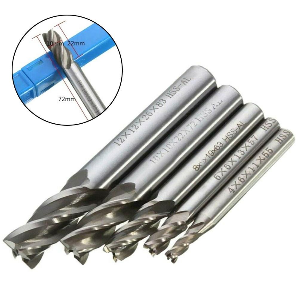 5pcs/set Carbide 4 Flutes CNC HSS End Milling Cutter Slot Drill Bit Set 4-12mm