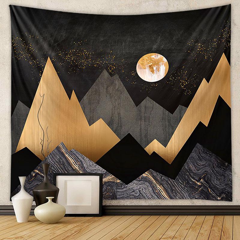 Nordic Mountain Sunset Printed Tapestry Natural Landscape Wall Hanging Cloth Beautiful Bedroom Background Decoration with Nails