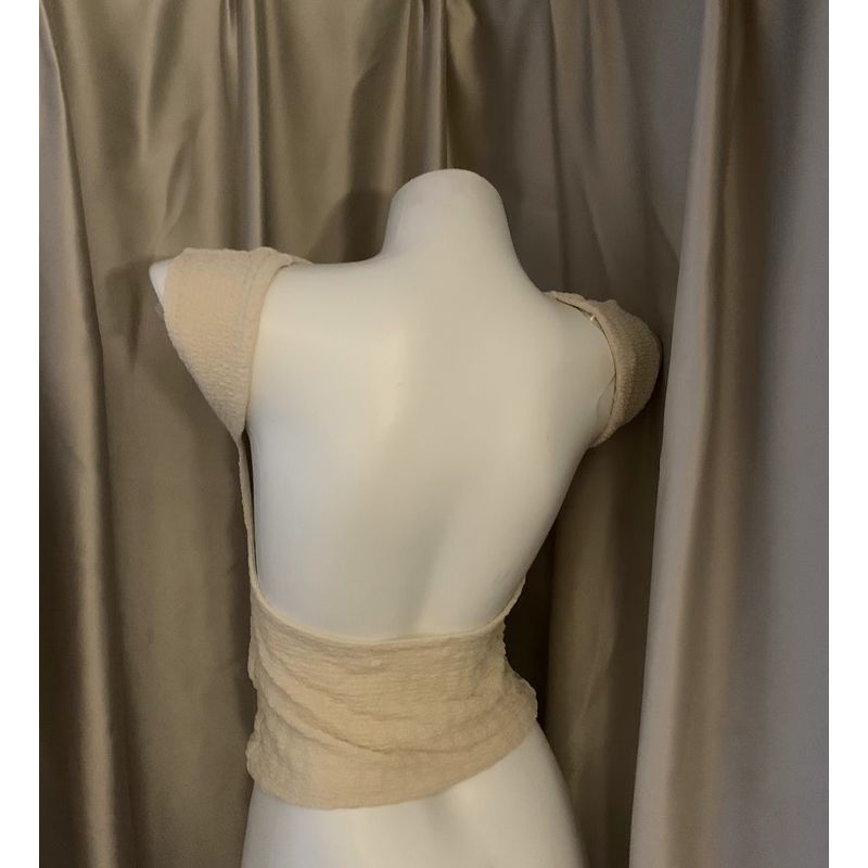 

Australia Su * E French Texture off-Shoulder Sleeveless Bare Back Vest T-shirt C492 Milk Tea XXS