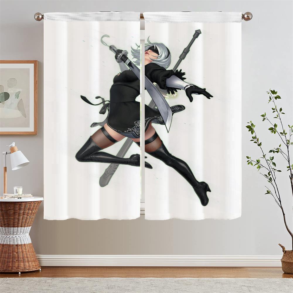 Nier Automata Window Blinds Kitchen Curtains Blackout Curtain Rods Tentacles Living Room Curtain for Children's Room Blind Curls