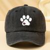 Unisex retro washed baseball cap with cartoon dog paw print truck driver hat suitable for outdoor camping travel