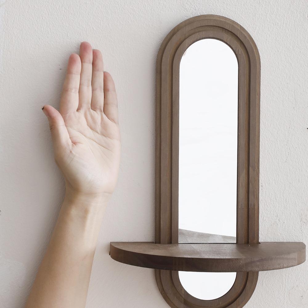 Arched Oval Makeup Mirror Multifunctional Plant Display Stand Durable Boho Wall Mirror  Living Room
