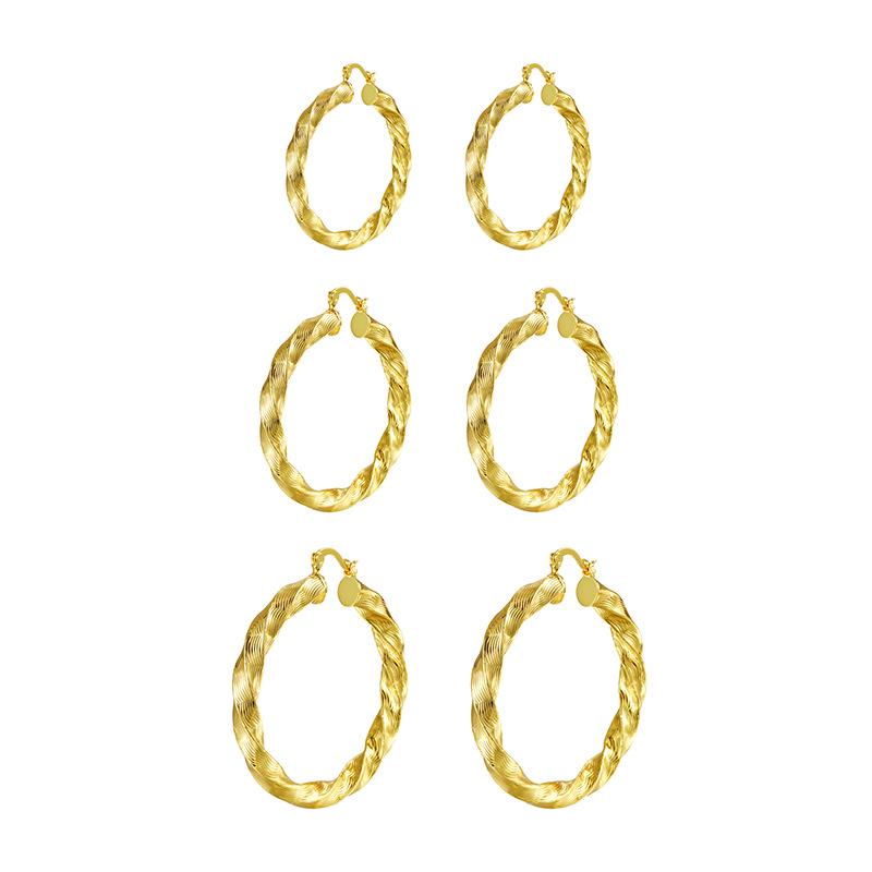 Gold and Silver Twisted Pattern Large Hoop Earrings - European Style Luxurious Fashion Accessories for Women