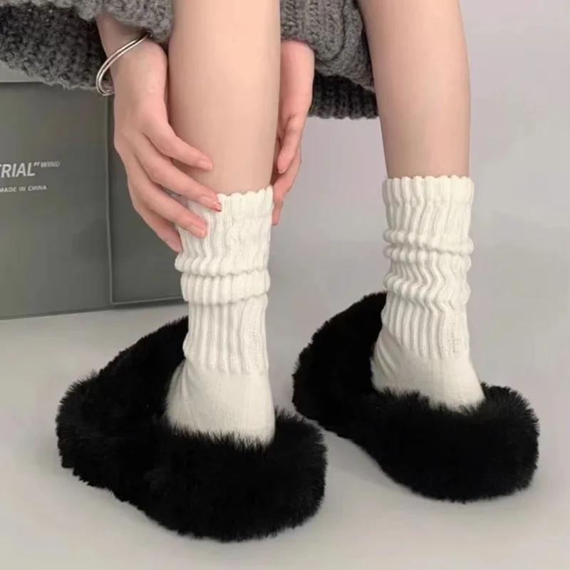 1/2pairs Lolita Long Socks Women Autumn Winter Solid Color Knitted Warm Tube Sox Ladies Crochet Sox Boot Cuffs Stockings
