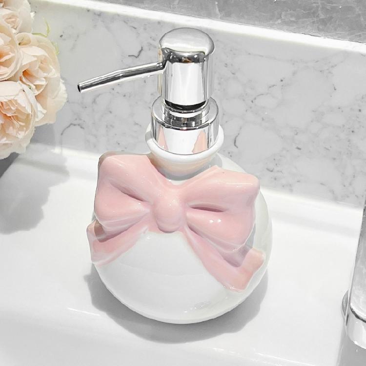 Praktyczny ceramiczny dozownik łazienkowy z pompką naciskaną Dekoracyjny kokardka Organizer na mydło Butelka Niezbędny do domowego spa