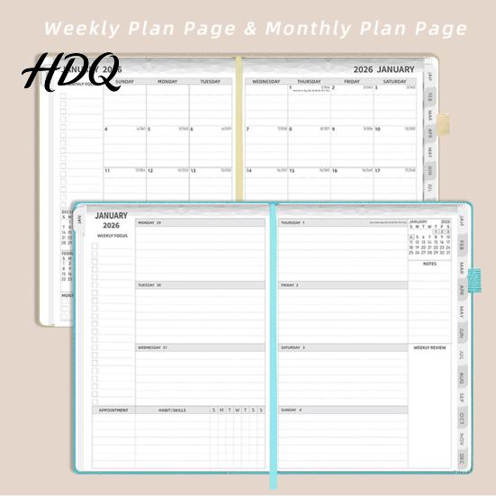 Elastic Strap Notebook 144 Planner 2026 A5 Daily Journal Sheets Hardcover Pen Calendar Multifunctional Work-Life