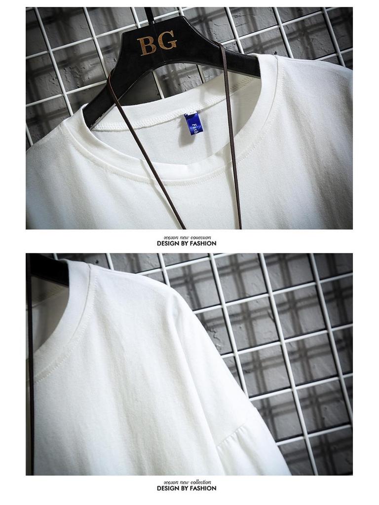 2021 Summer Men's White Loose Fit Korean Trend Short Sleeve T-shirt