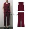 Women's Spring Clothing Mid-Waist Mini Bell-Bottom Pants 2514797 V Neck Sleeveless Pocket Vest 2446797