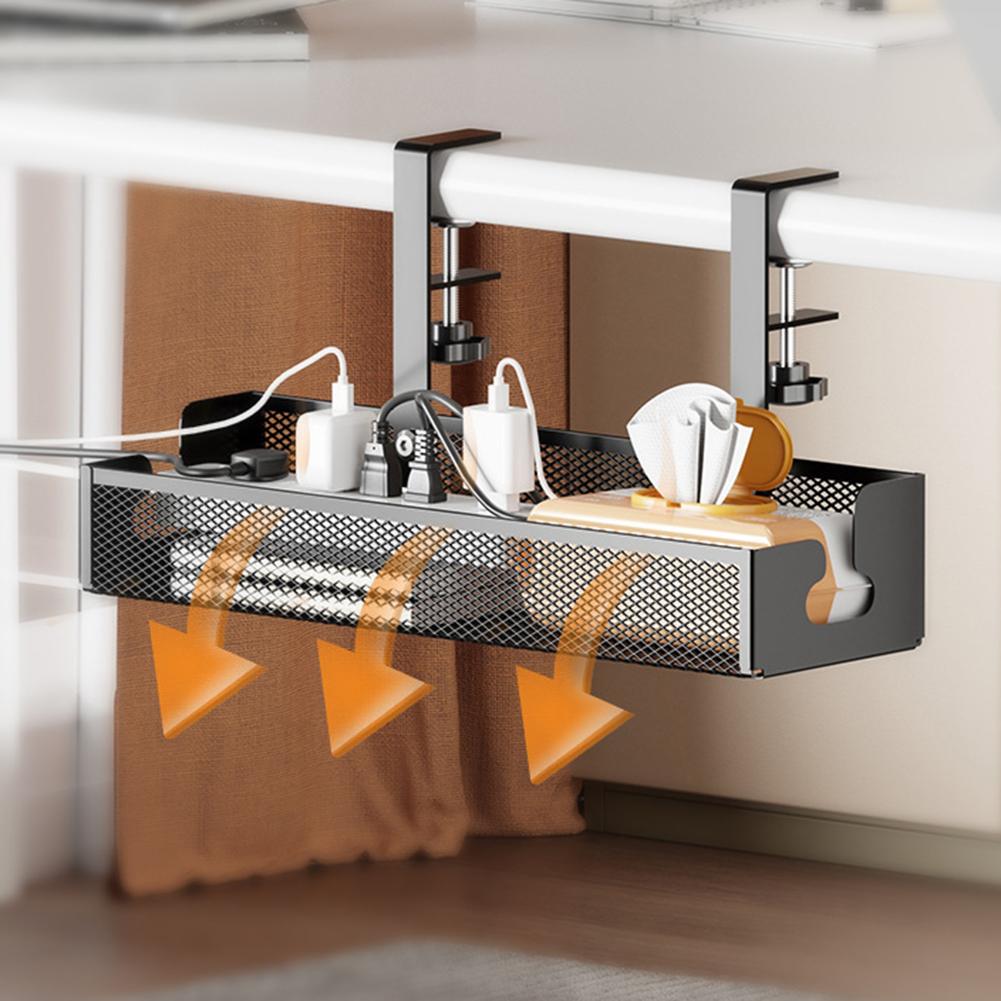 Under Desk Cable Management Tray No Drill Cable Tray with Clamp Cable Storage Box for Wire Management