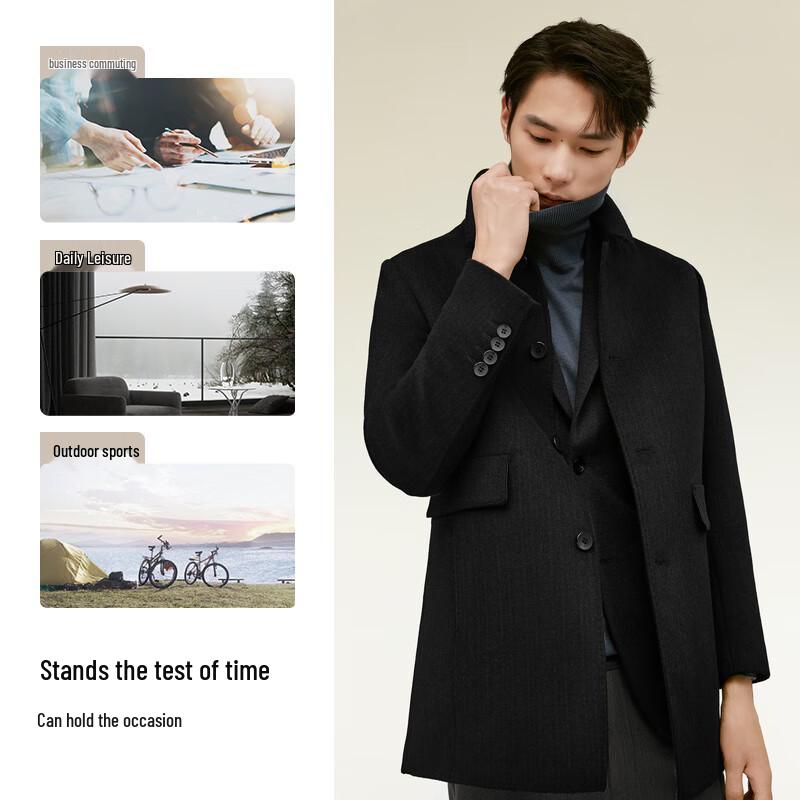 Hodo Men's Thickened Wool Blend Mid-Length Overcoat