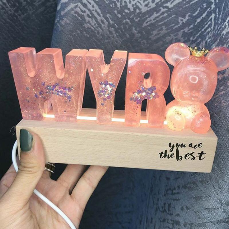 Resin Art Rectangle LED Lights Display Base Pedestal Crystal Wooden Lighted Base Stand Night LED Light Lamp Base LED