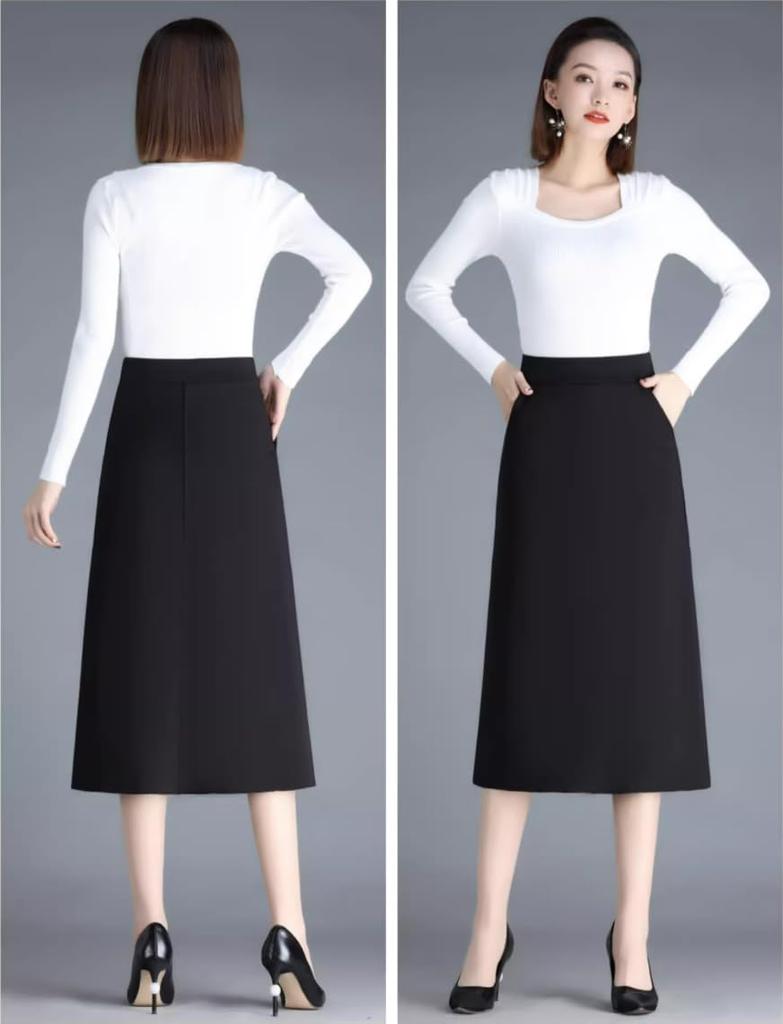 Syvent Plus Tight Back Solid Office Work 12F322 Knee-Length Skirt, Size, Adult, Above-the-Knee, Skirt, Simple, High-Waisted, Slit, Color, Lady,