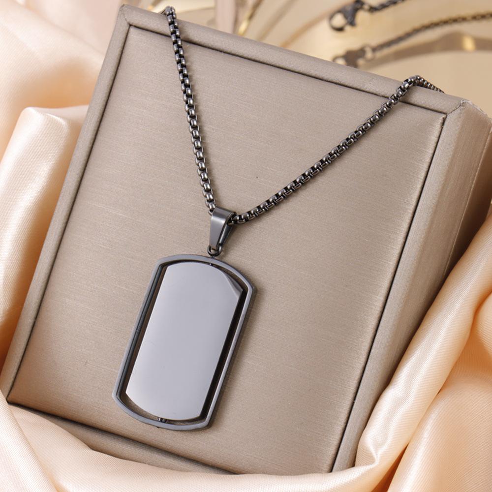 Men's Trendy Rotatable Tag Pendant Necklace in Stainless Steel