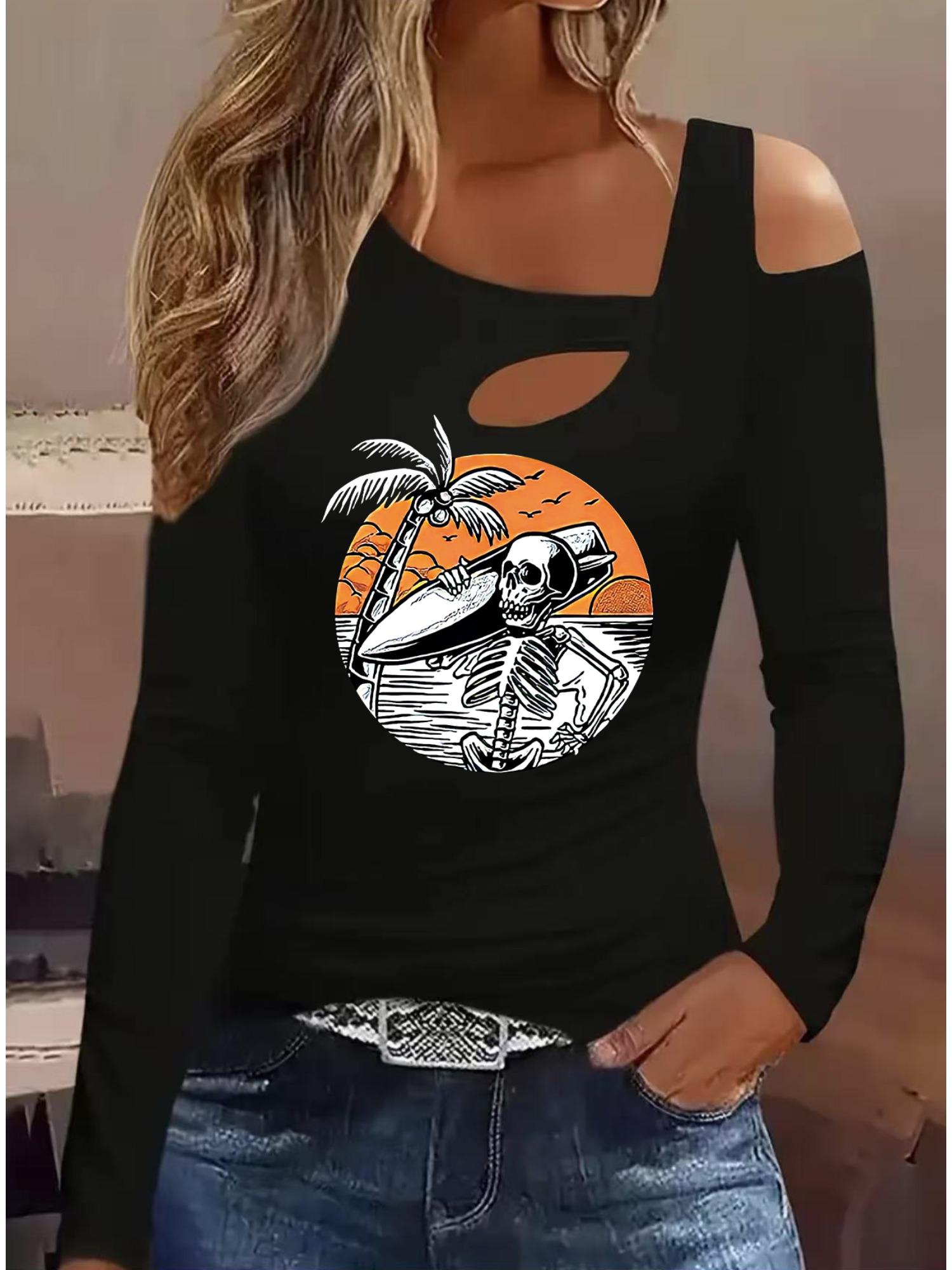 

Модные блузки с живописным принтом, футболки с длинным рукавом, повседневные топы-юбки S чёрный