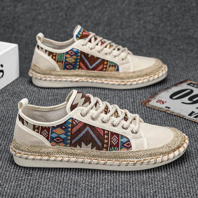 Men's Ethnic Style Breathable Casual Shoes Summer Lightweight Cloth Loafers Comfortable Driving Walking Shoes