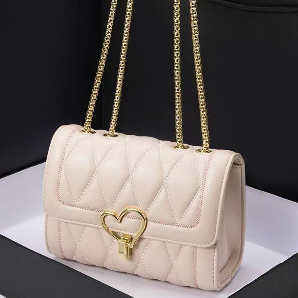 New Love Lock Buckle Chevr Chain Bag Small Fragrance Lady's Commuting Bag Versatile Shoulder Bag Small Square Bag