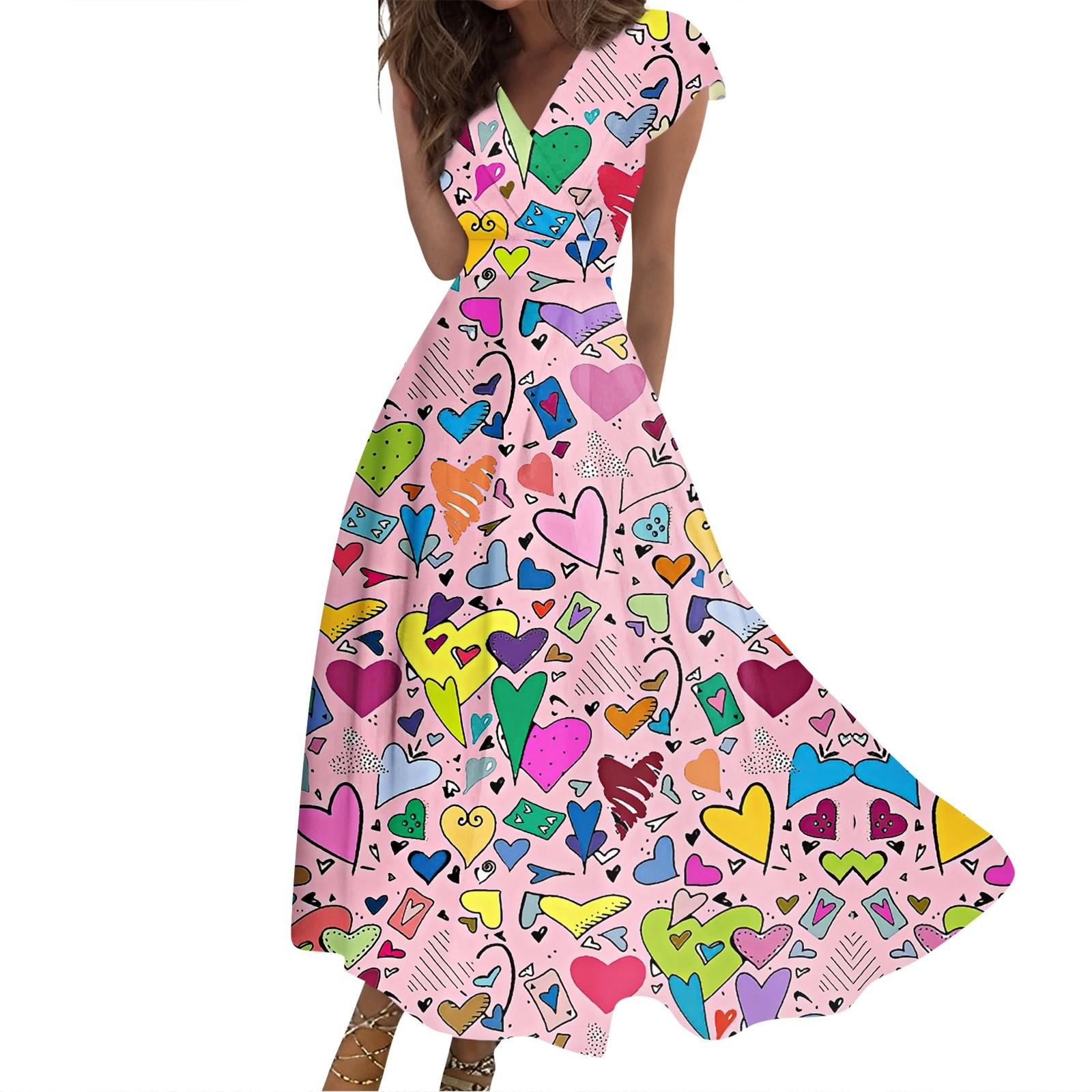 

Женское длинное повседневное платье весна-лето с коротким рукавом V-образным вырезом и заниженной талией с принтом XXL фиолетовый