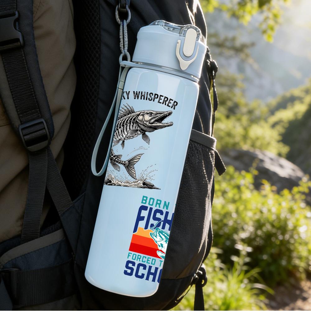 1PC Dual Fish Fishing School Graphic 750ml Color Plastic Water Bottle Leakproof Flip Straw Lid For Sports Office Home Use