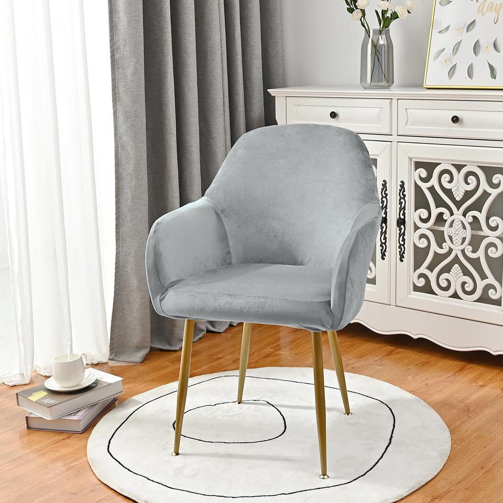 Silberfuchs-Samt Hohe Armlehne Elastische Stuhlhusse für Unregelmäßig geformte Esszimmerstühle