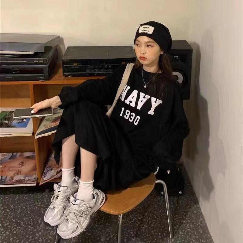 YYFS Damenmode Herbst Winter Langarm O-Ausschnitt Lockere Taille Lässige Kleider