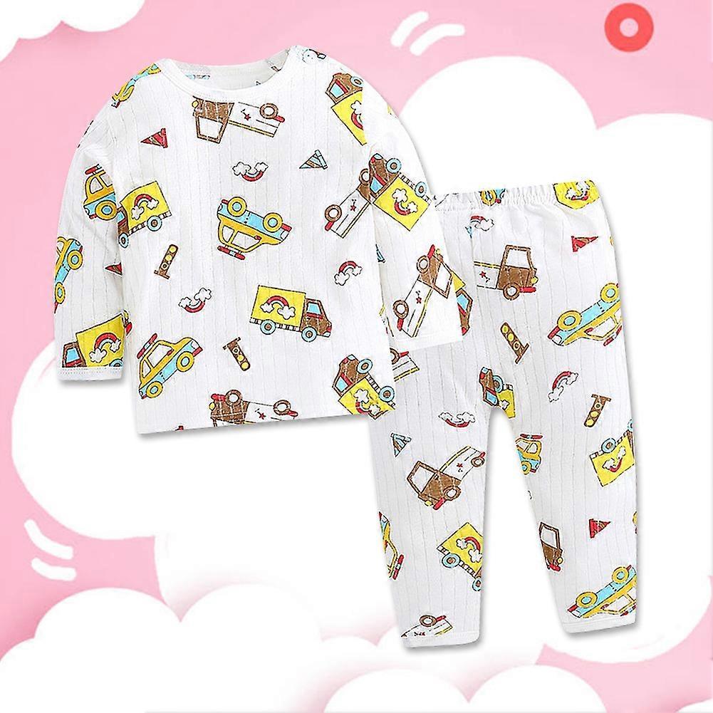 Autumn BabyLong Sleeve Car Printing Cotton O-Neck Shirt And Pants Cute Pajamas Set