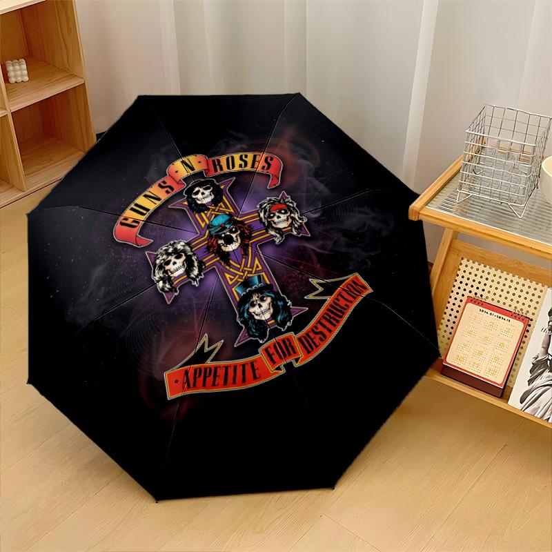 Guns N’ Roses Print 8?Ribs Automatic Umbrella Wind Resistant Lightweight Folding Umbrella For Outdoor Travel