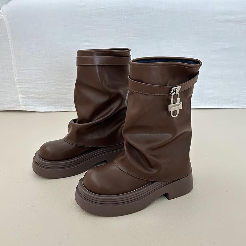 High Heel Martin Boots Internet Celebrity Short Boots Women's Summer Fashion Boots Foreign Thick Heel Leather Boots Retro Versatile Panties