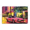 Shoreline Drifter Car Driving Towards Synthwave Sun Through s Miami Metal Plaque Printing Customize Tin Sign Poster