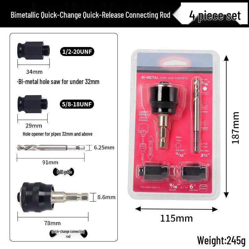 Bimetal Woodworking Hole Saw with Quick Material Removal and Anti-Jamming Extension Rod, Includes Center Drill.