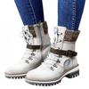 Autumn and winter large size women's high-top long tube belt buckle wool mouth lace-up Martin boots boots
