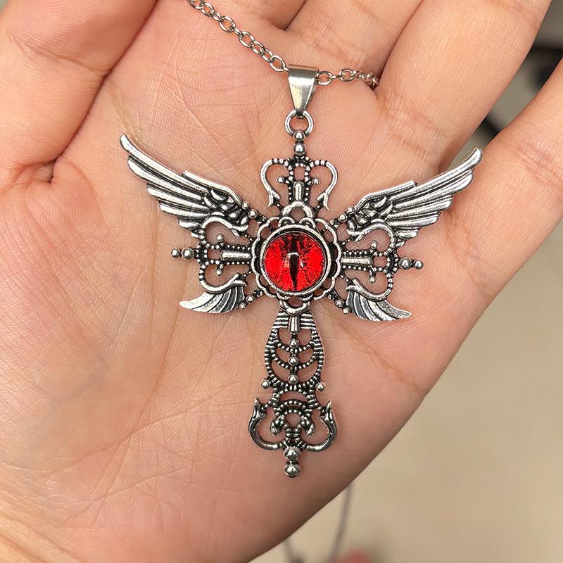 Natural Blue Devil's Eye Pendant Jewelry Creative Devil Wings Cross Necklace Necklace