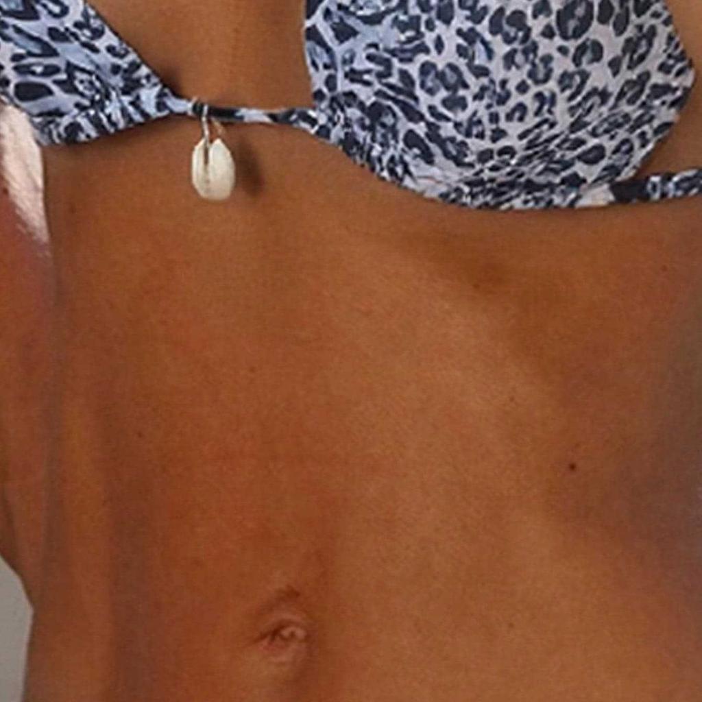 European and American New Sexy Splicing Leopard Print Bikini Two-piece Shell Decorative Lace-up Split Swimsuit