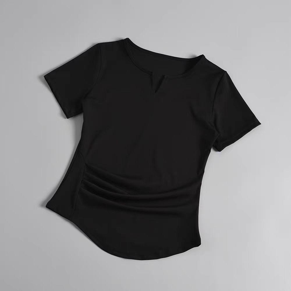 

Женская дышащая спортивная футболка облегающего кроя - Топ с коротким рукавом для йоги и бега на весну/лето XL чёрный