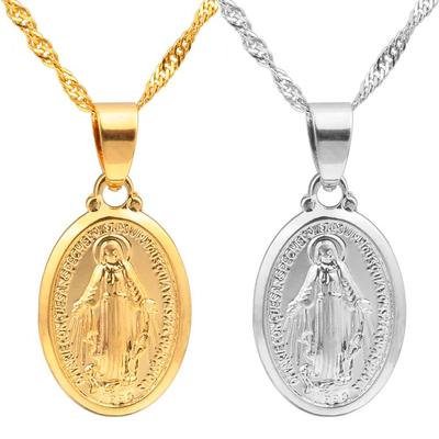 Anniyo Virgin Mary Pendant Necklace for Women,Silver Color/Gold Color Our Lady Jewelry Colar Cross Trendy Chain@006210