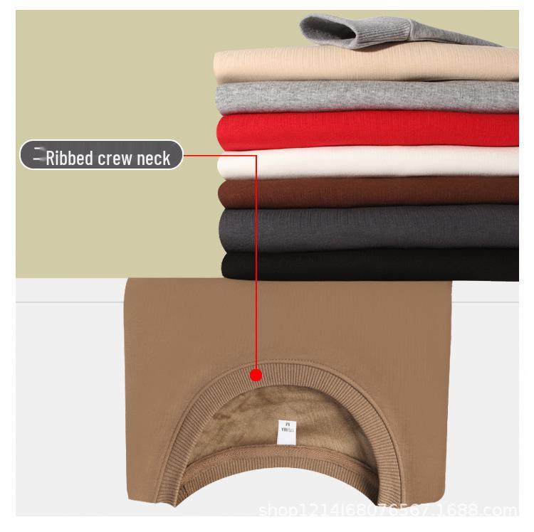 Cotton Plus Velvet Loose Fit Round Neck Sweatshirt - Versatile Solid Color for Autumn/Winter, 420g.