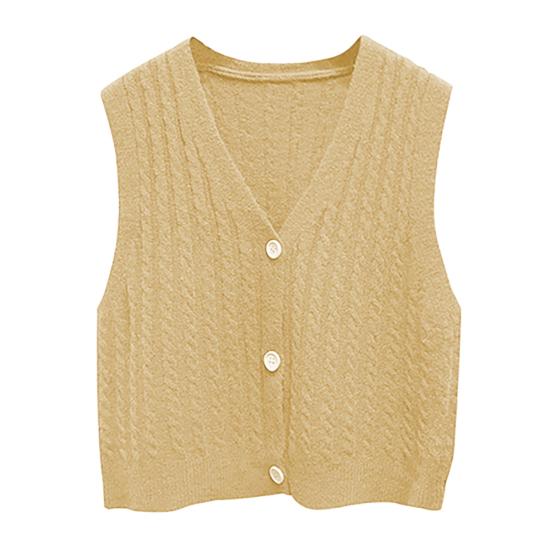 

Женский однотонный кардиган жилет с V-образным вырезом, однобортный, вязаный косичкой жёлтый