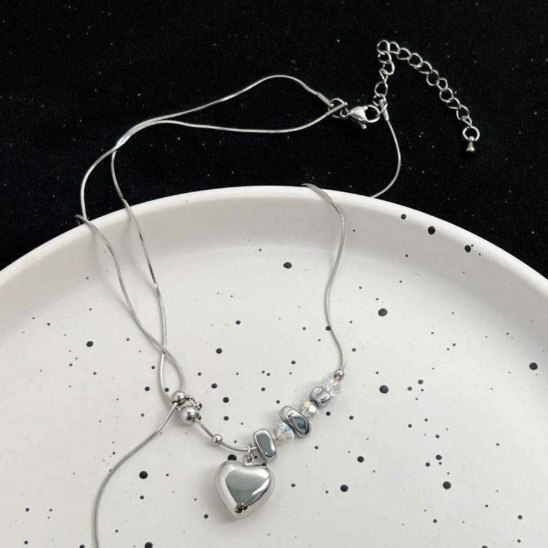 

Kansai Серебряное Сердце Женский Нишевый Стиль Цепочка на Ключицу Галька Chain length 38cm + extended chain 7.5cm