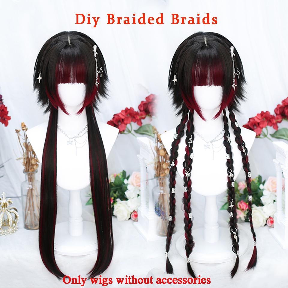 Synthetic Long Straight Hair And Straight Blue Highlights Women's Fringe Wig Cosplay Lolita Party Wig For Women