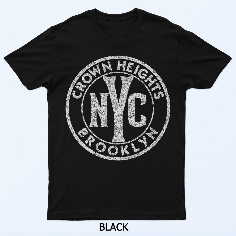Crown Heights Brooklyn NYC Circle Sign Distress White Print T-Shirt