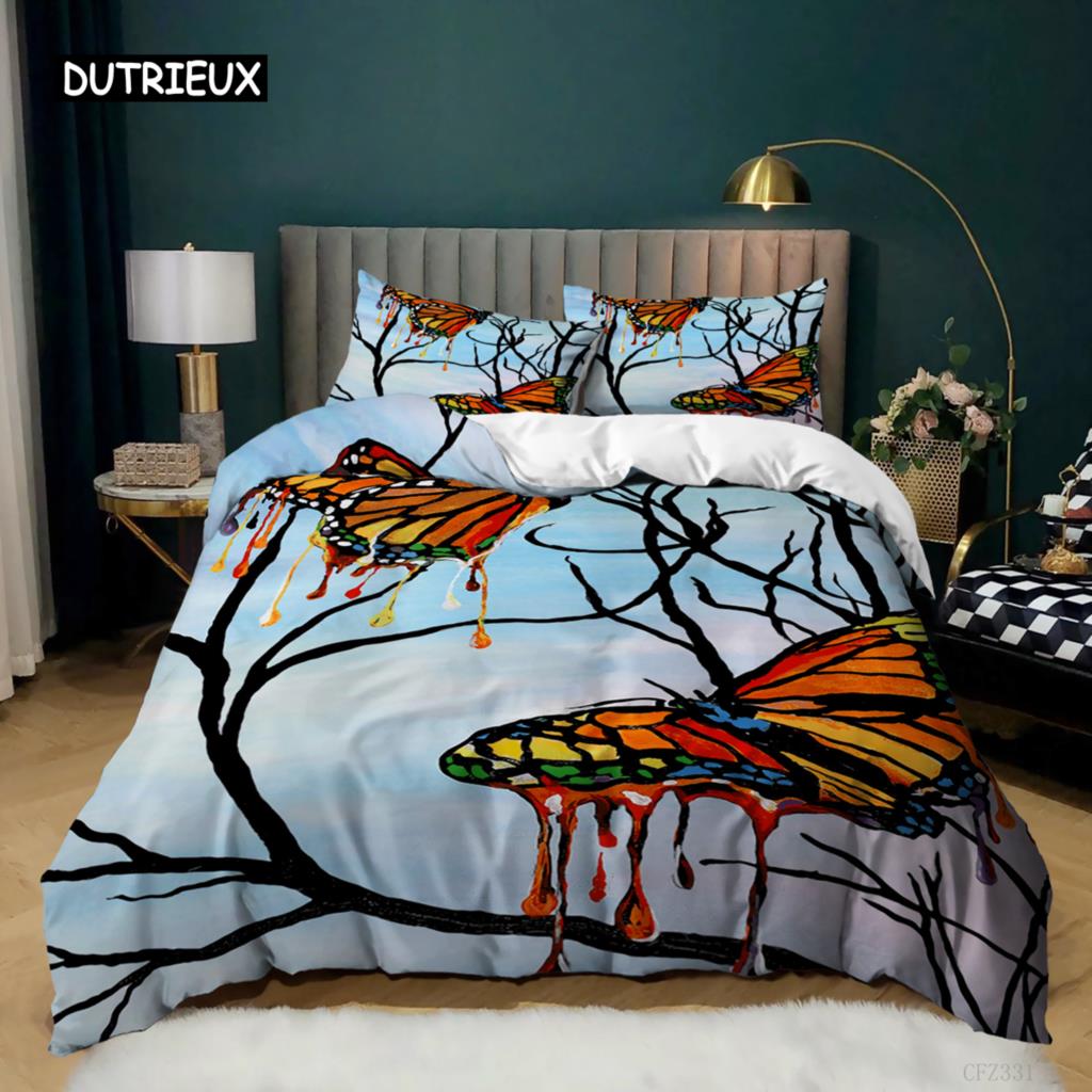 Butterfly Duvet Cover Set Full Size Butterfly Bedding Set for Kids Teens Microfiber Bohemian Style Butterflies Comforter Cover