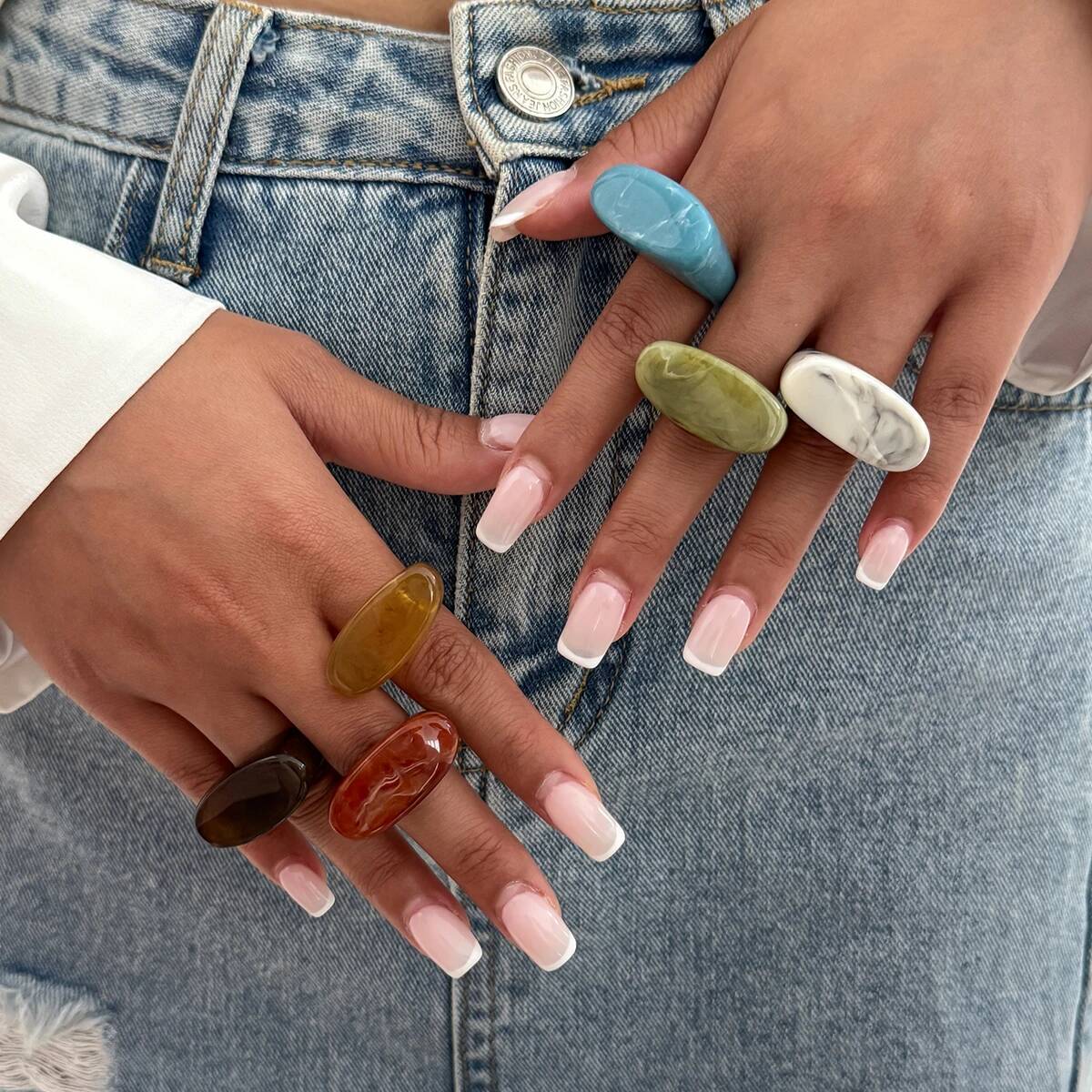 

Salircon 6 Styles Colors Trendy Acrylic Resin Finger Rings Women Men Boho Exaggerated Geometric Knuckle Joint Ring Jewelry Gifts