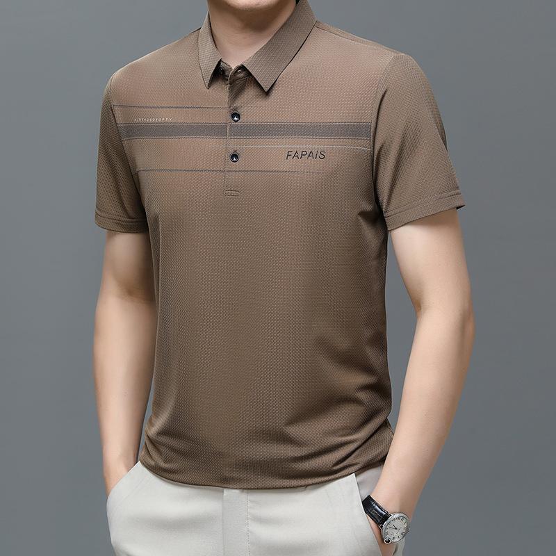 Lapel Ice Silk T-Shirt Men'S Business Casual, Men'S Clothing, Dad Short Sleeve Polo Shirt