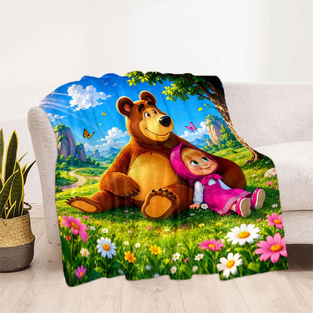 Masha Bear Blanket Comfortable Suitable for Livingroom Seaside Sofa Four Seasons Multipurpose Stylish Decor Best Holiday Gift for Friends Family