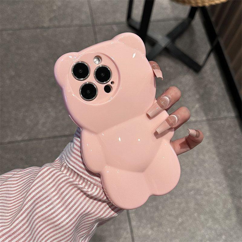 

Милий 3D рідкий силіконовий чохол для телефону з ведмедиком для iPhone15 14 13 Pro Max 11 12 XR XS X 14Max протиударний Funda For iphone 17 Air рожевий