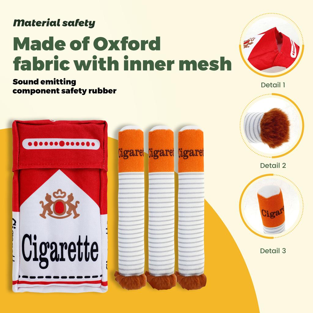 Dog Cigarette Toys Creative Cigar Interactive Plush Chewing Toy with Squeaky Sound Funny Puppies Toys for Small to Medium Breed