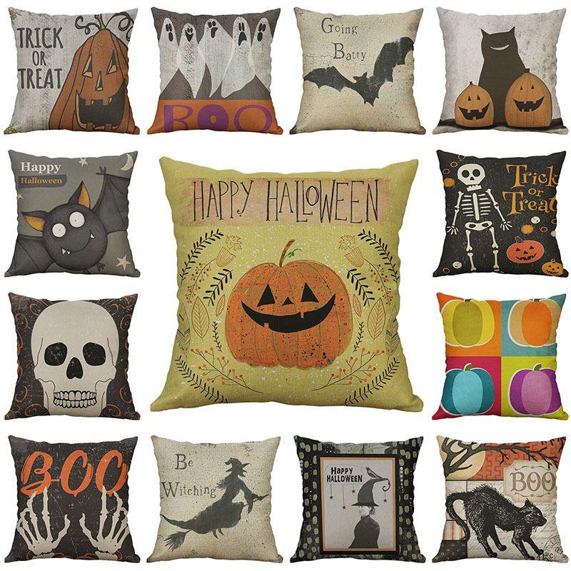 Halloween Animal Print Cushion Cover Cotton Linen Pillow Case With Invisible Zipper For Home Decoration
