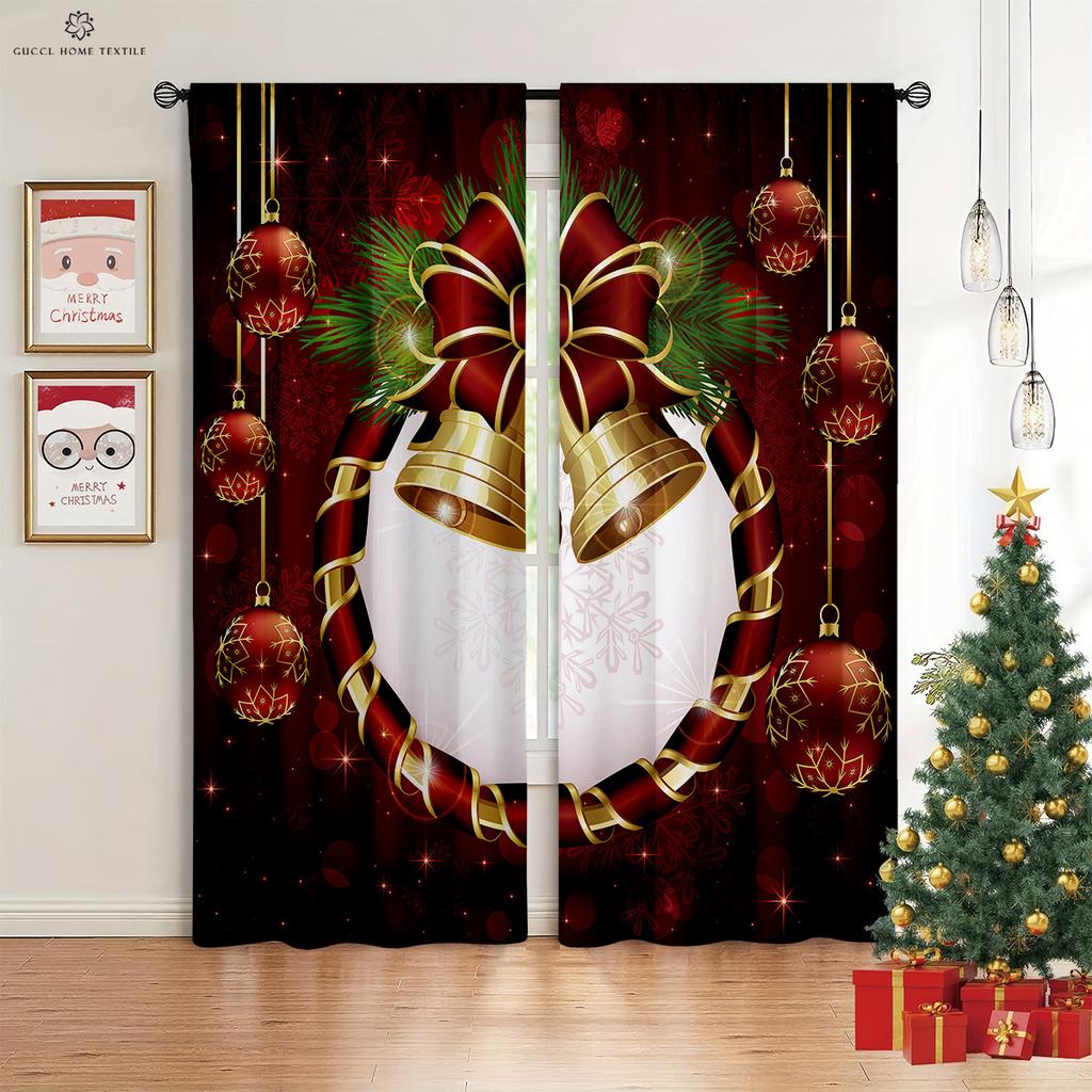 Cartoon Weihnachten Schneemann Weihnachtsmann Druck Fenster Vorhang, Schlafzimmer, Wohnzimmer, Neujahrsdekoration, Weihnachtsgeschenk, 2 Stück