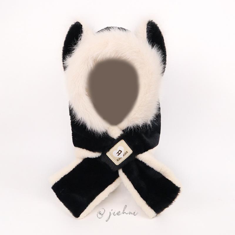 

Winter two-piece hat integrated warm and cold-proof velvet thickened scarf women s cute little fox scarf чёрный